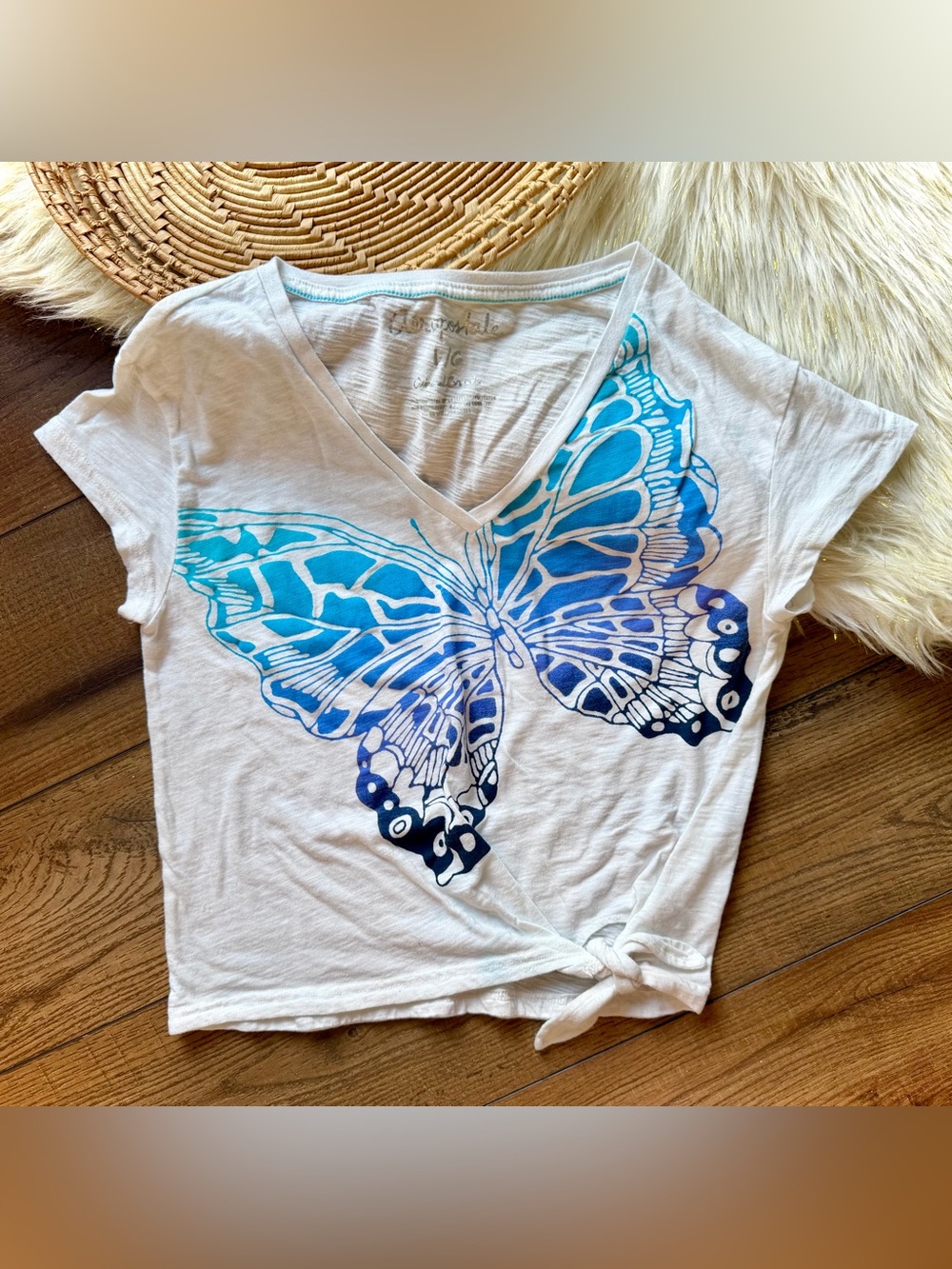 Y2K Aéropostale Ombré Butterfly Short Sleeve Knot Tie Graphic T-Shirt Size Large